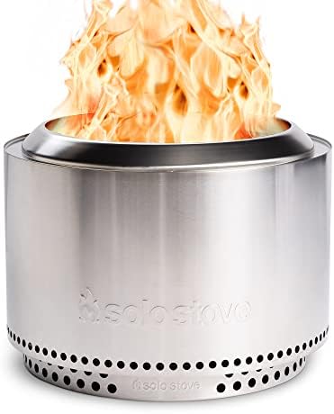 תנור סולו יוקון 2.0 עם מעמד, בור אש ללא עישון | אח שריפת עץ ניידת עם מחבת אפר נשלפת, אש גדולה חיצונית, נירוסטה, H: 19.8 ב-